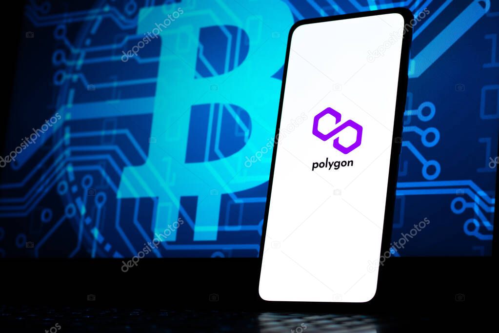 West Bangal, India - February 4, 2022 : Polygon logo on phone screen stock image.