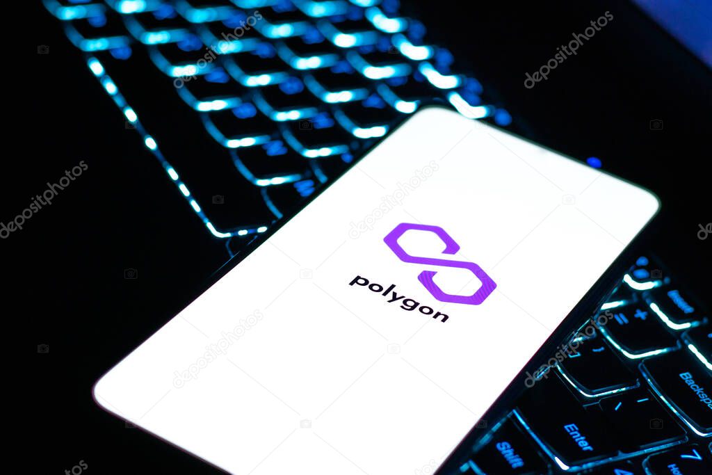 West Bangal, India - February 4, 2022 : Polygon logo on phone screen stock image.