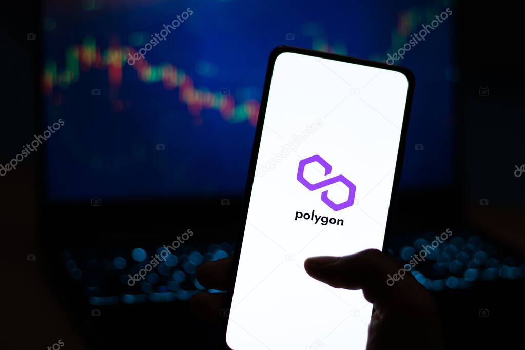West Bangal, India - February 4, 2022 : Polygon logo on phone screen stock image.