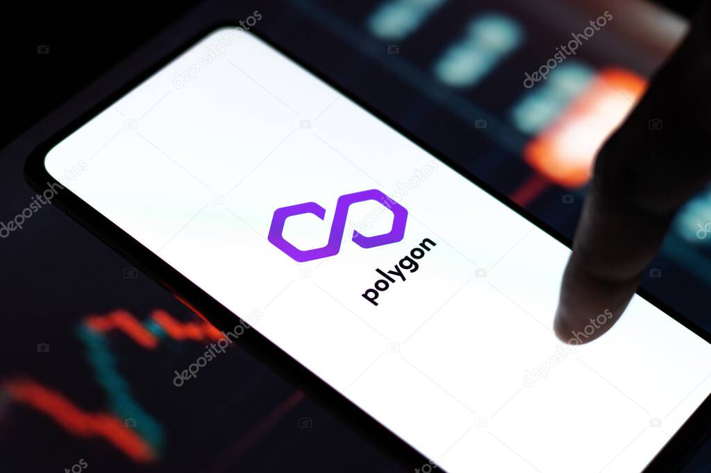 West Bangal, India - February 4, 2022 : Polygon logo on phone screen stock image.