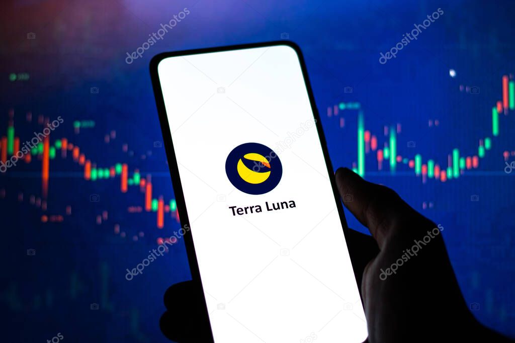 West Bangal, India - February 4, 2022 : Terra luna logo on phone screen stock image.