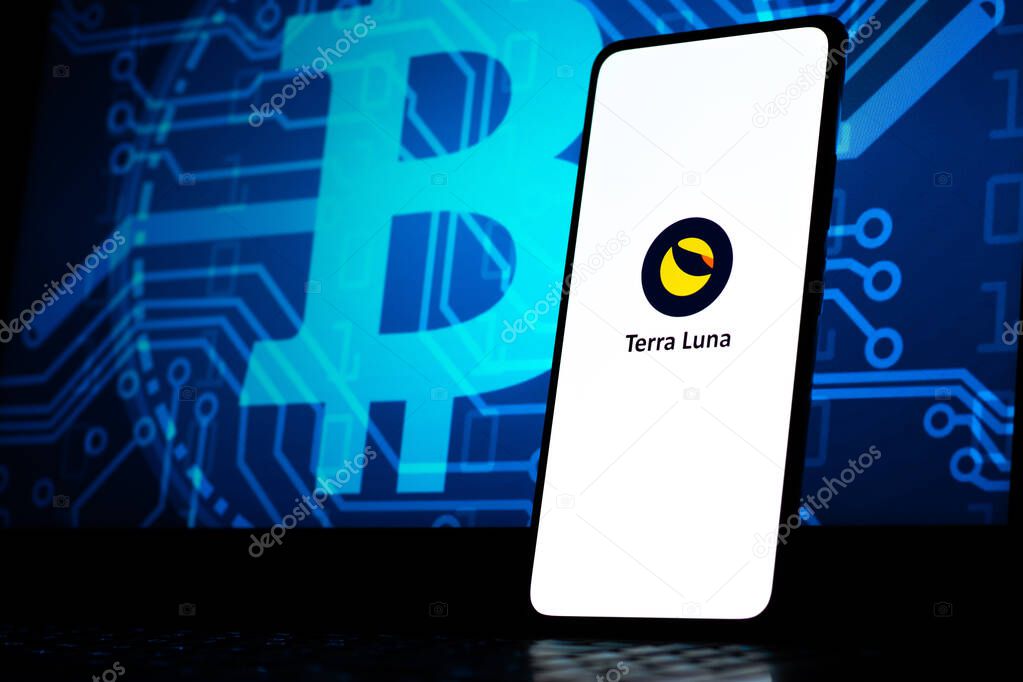 West Bangal, India - February 4, 2022 : Terra luna logo on phone screen stock image.