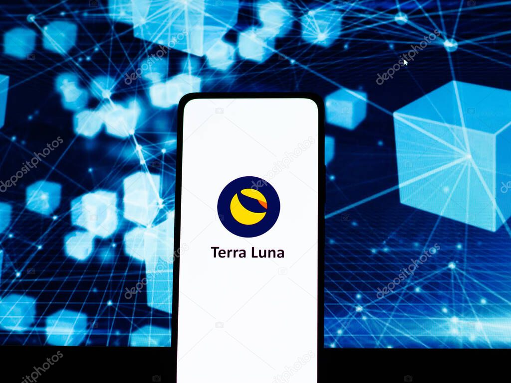 West Bangal, India - February 4, 2022 : Terra luna logo on phone screen stock image.