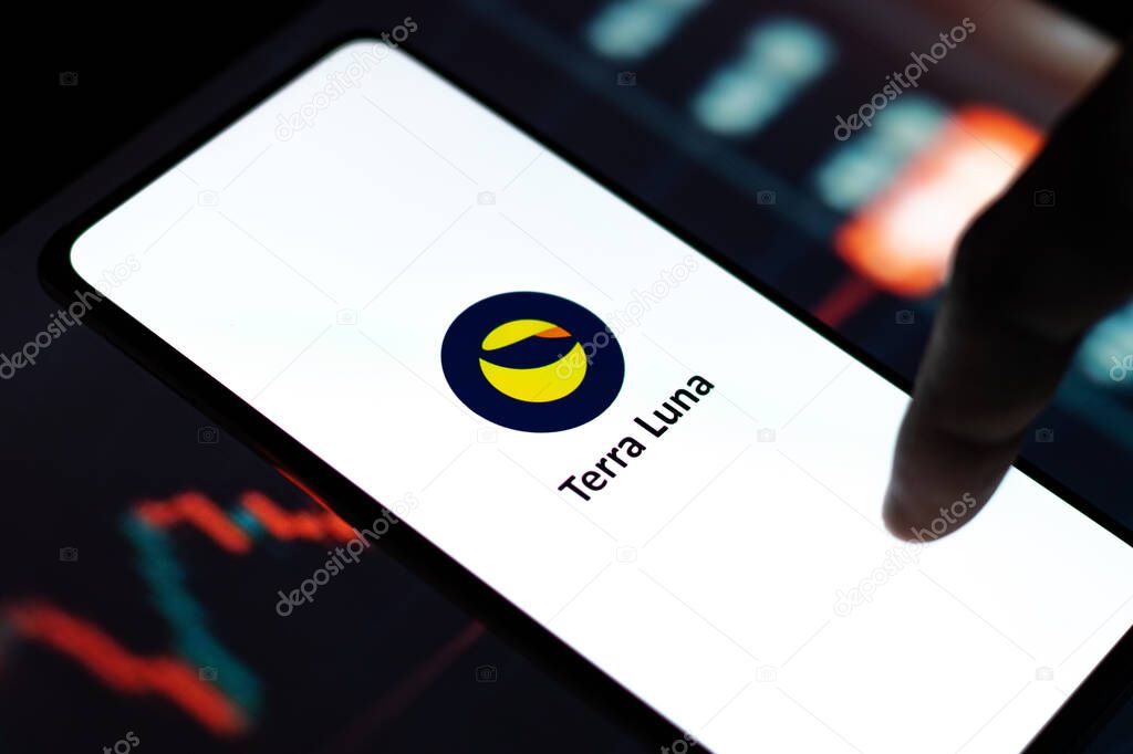 West Bangal, India - February 4, 2022 : Terra luna logo on phone screen stock image.