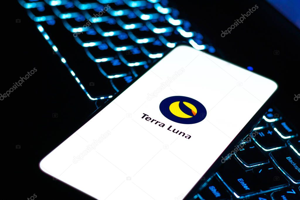 West Bangal, India - February 4, 2022 : Terra luna logo on phone screen stock image.