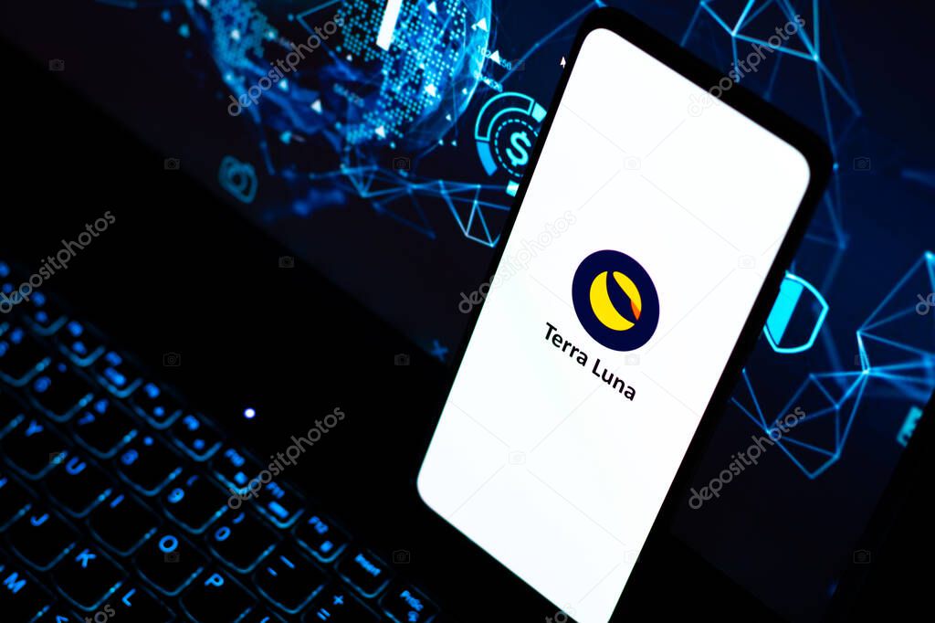 West Bangal, India - February 4, 2022 : Terra luna logo on phone screen stock image.