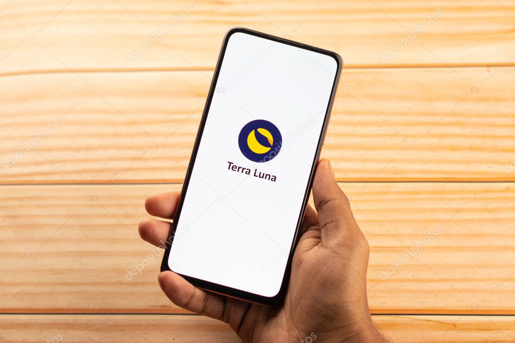 West Bangal, India - February 4, 2022 : Terra luna logo on phone screen stock image.