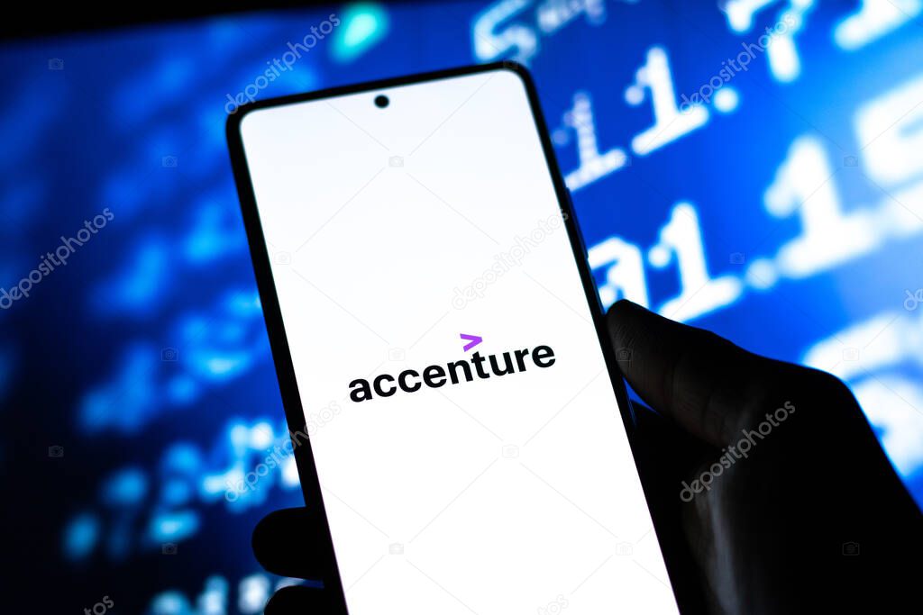 West Bangal, India - October 09, 2021 : Accenture logo on phone screen stock image.