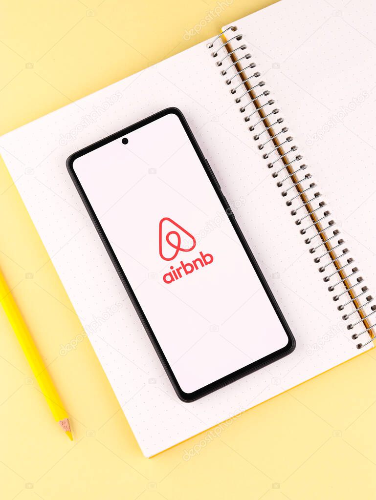West Bangal, India - April 20, 2022 : Airbnb logo on phone screen stock image.