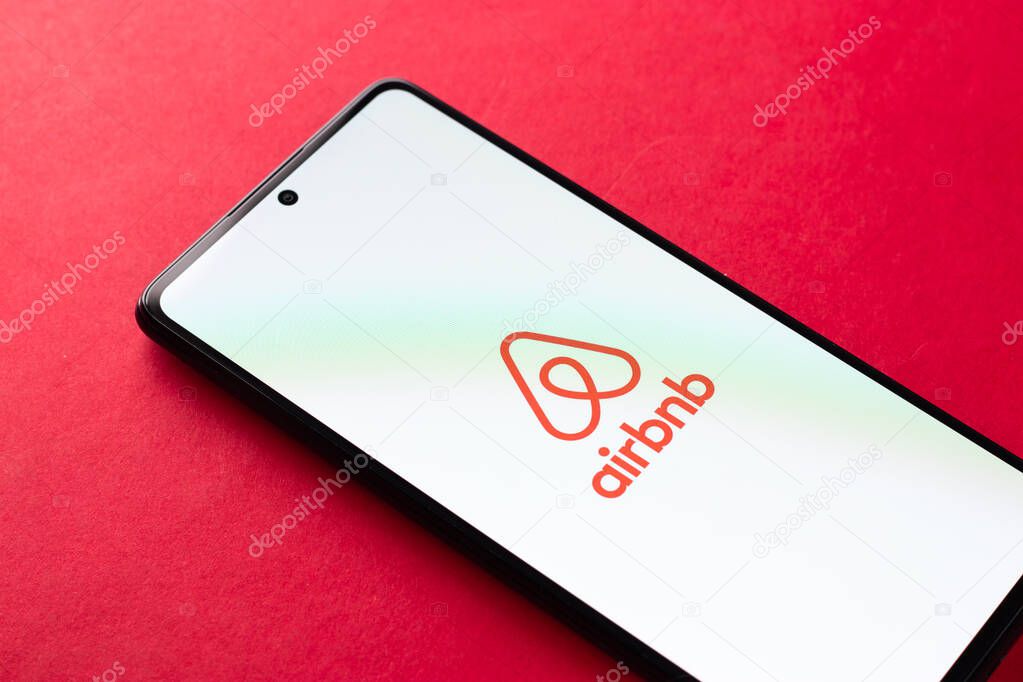West Bangal, India - April 20, 2022 : Airbnb logo on phone screen stock image.