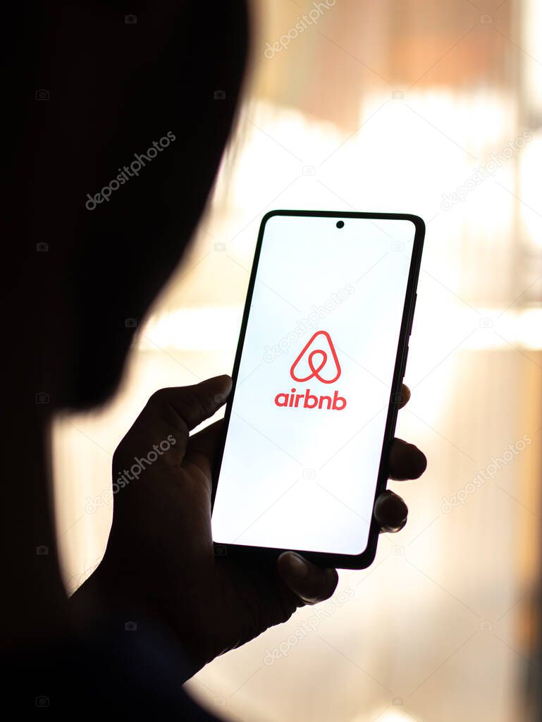 West Bangal, India - April 20, 2022 : Airbnb logo on phone screen stock image.