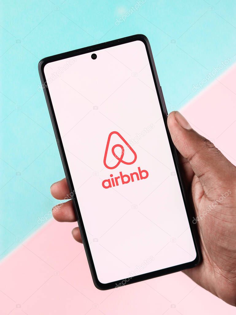West Bangal, India - April 20, 2022 : Airbnb logo on phone screen stock image.