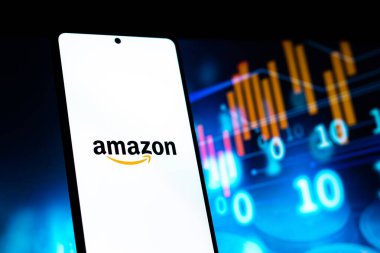 West Bangal, India - December 05, 2021 : Amazon logo on phone screen stock image.