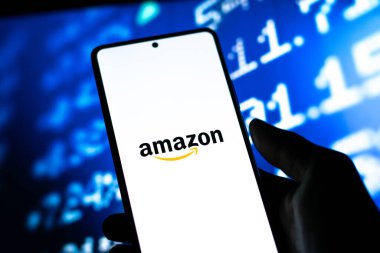West Bangal, India - December 05, 2021 : Amazon logo on phone screen stock image.