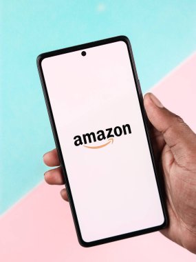 West Bangal, India - December 05, 2021 : Amazon logo on phone screen stock image.