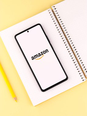 West Bangal, India - December 05, 2021 : Amazon logo on phone screen stock image.
