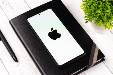 Batı Bangal, Hindistan - 20 Nisan 2022: Telefon ekranında Apple logosu.