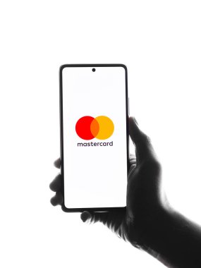 West Bangal, India - April 20, 2022 : Mastercard logo on phone screen stock image.