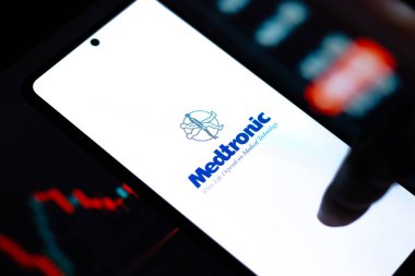 West Bangal, India - April 20, 2022 : Medtronic logo on phone screen stock image.