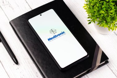 West Bangal, India - April 20, 2022 : Medtronic logo on phone screen stock image.