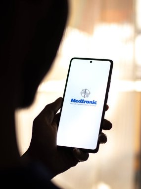 West Bangal, India - April 20, 2022 : Medtronic logo on phone screen stock image.