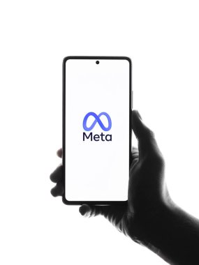 West Bangal, India - April 20, 2022 : Meta logo on phone screen stock image.