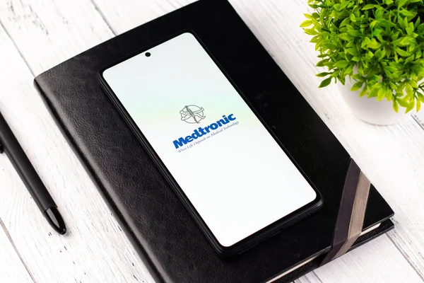 West Bangal, India - April 20, 2022 : Medtronic logo on phone screen stock image.