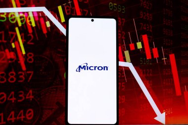 West Bangal, India - April 20, 2022 : Micron Technology logo on phone screen stock image.
