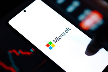 West Bangal, India - April 20, 2022 : Microsoft Corporation logo on phone screen stock image.