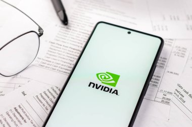 West Bangal, India - April 20, 2022 : Nvidia logo on phone screen stock image. 