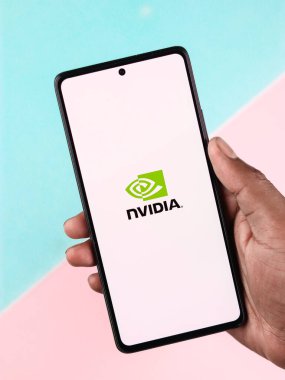 West Bangal, India - April 20, 2022 : Nvidia logo on phone screen stock image. 