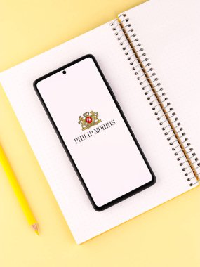 West Bangal, India - April 20, 2022 : Philip Morris logo on phone screen stock image.