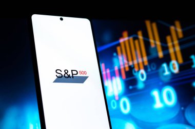 West Bangal, India - April 20, 2022 : S and P 500 logo on phone screen stock image.