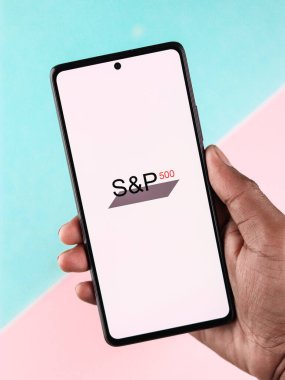 West Bangal, India - April 20, 2022 : S and P 500 logo on phone screen stock image.