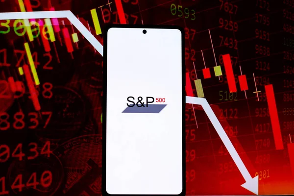 West Bangal, India - April 20, 2022 : S and P 500 logo on phone screen stock image.
