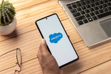 West Bangal, India - April 20, 2022 : Salesforce on phone screen stock image.