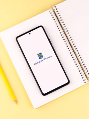 West Bangal, India - April 20, 2022 : Royal Bank of Canada on phone screen stock image.