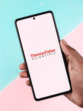 West Bangal, India - April 20, 2022 : Thermo Fisher Scientific on phone screen stock image.