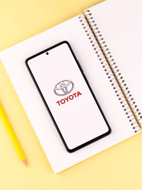 West Bangal, India - April 20, 2022 : Toyota on phone screen stock image.
