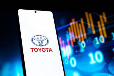 West Bangal, India - April 20, 2022 : Toyota on phone screen stock image.