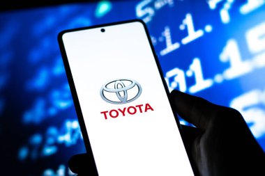 West Bangal, India - April 20, 2022 : Toyota on phone screen stock image.