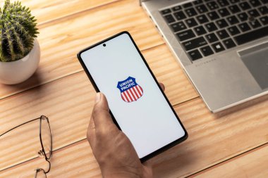 West Bangal, India - April 20, 2022 : Union Pacific Railroad on phone screen stock image.