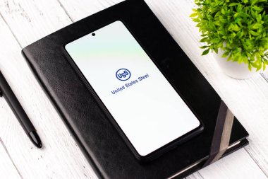 West Bangal, India - April 20, 2022 : United Steel Corporation on phone screen stock image.