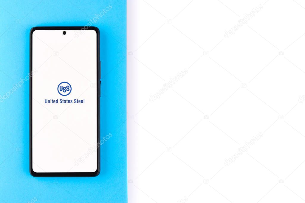 West Bangal, India - April 20, 2022 : United Steel Corporation on phone screen stock image.
