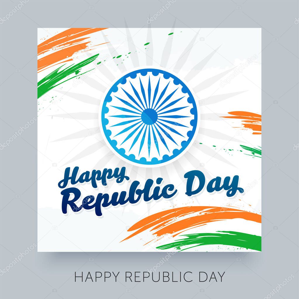 Happy Republic Day of India vector illustration. Good for greeting card poster and banner.Hand lettering inscription text. Celebration greeting template design.