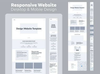 Web sitesi tasarım şablonu. Yanıtlı masaüstü ve mobil kablo çerçevesi.