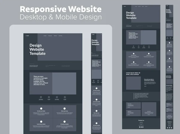 Website Design Vorlage Reaktionsfähiger Desktop Und Mobiler Wireframe — Stockvektor