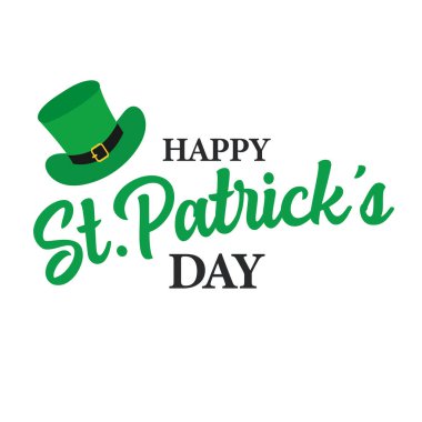 Mutlu Aziz Patrick Günleri tasarım konsepti. El yazısı tipografi vektör çizimi tasarımı. Aziz Patrick leprikonunun şapkası ve yonca logosu şablonu.