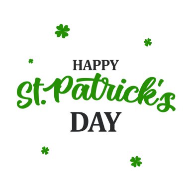 Mutlu Aziz Patrick Günleri tasarım konsepti. El yazısı tipografi vektör çizimi tasarımı. Aziz Patrick leprikonunun şapkası ve yonca logosu şablonu.