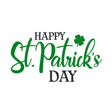 Mutlu Aziz Patrick Günleri tasarım konsepti. El yazısı tipografi vektör çizimi tasarımı. Aziz Patrick leprikonunun şapkası ve yonca logosu şablonu.